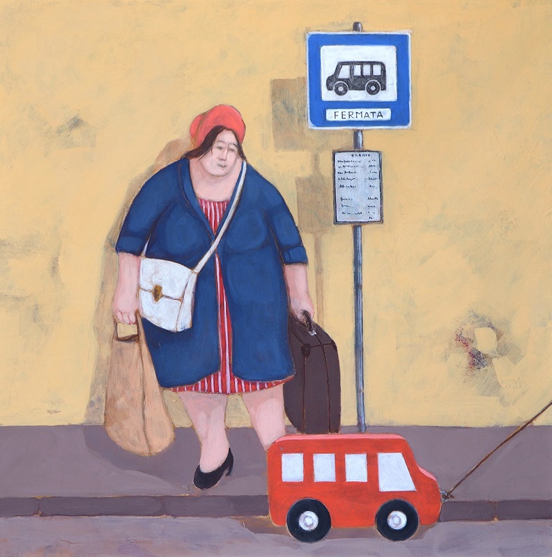 "Alla fermata del minibus" dipinto su tela cm. 40x40