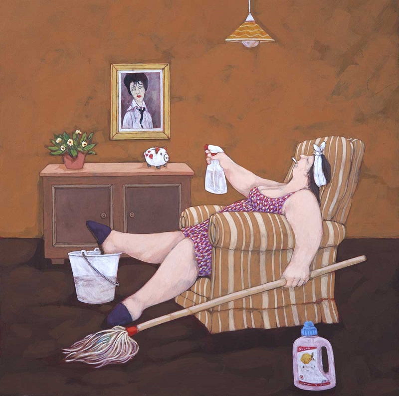 "Anche le casalinghe certe volte sbracano" dipinto su tela cm. 70x70