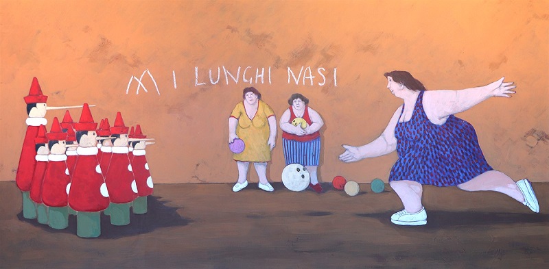 "Donne e pinocchietti" dipinto su tela cm. 50x100