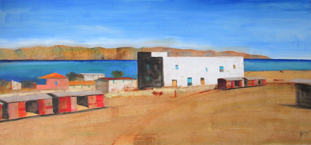 "Lo stretto di Messina" olio su tavola cm. 60x130
