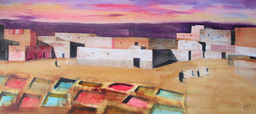 "Concerie a Marrakech" olio su tavola cm. 60x130