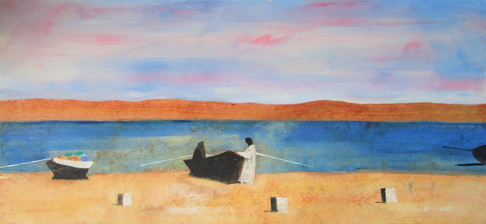 "Pescatori sul Nilo" olio su tavola cm. 60x130