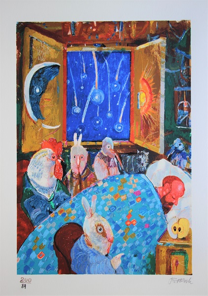 "In campagna di notte" serigrafia materica cm. 35x50
