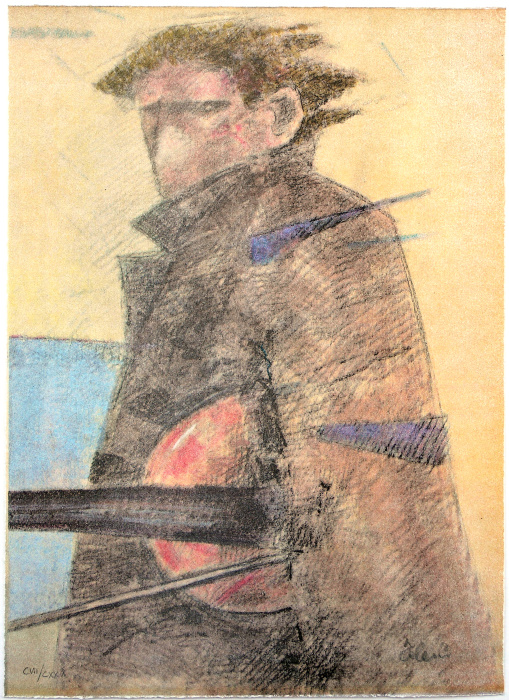 "Partenza di un violinista" litografia cm. 34x48