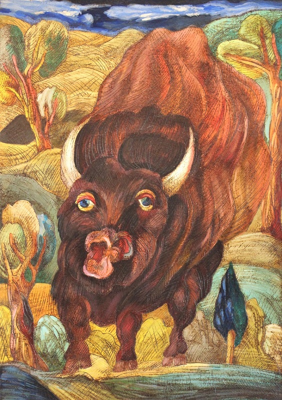 "Toro" dipinto su cartone inciso cm. 70x50